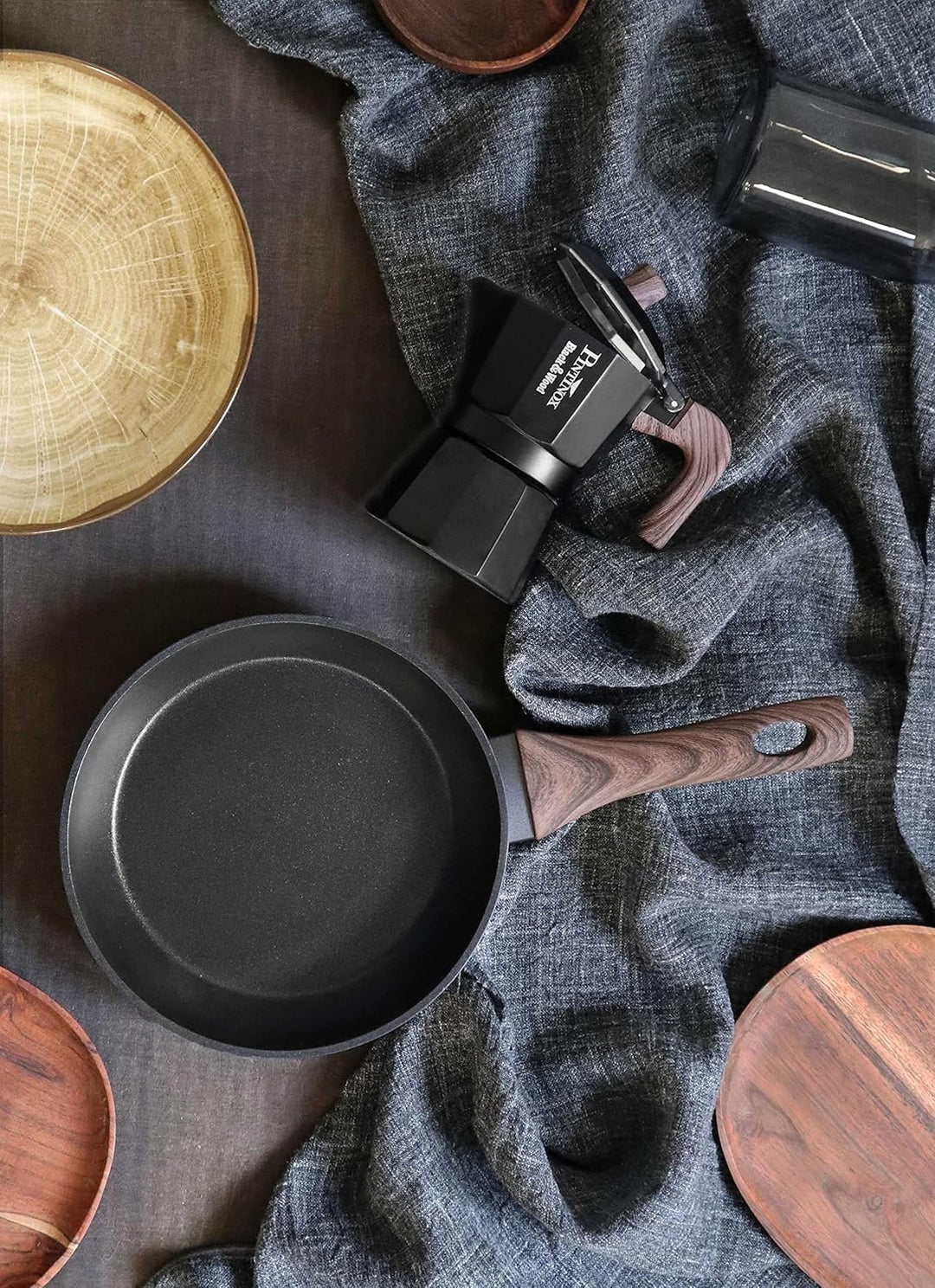 PINTINOX Black&amp;Wood Moka Espressokocher für 3 Tassen (158 ml, Schwarz) 3 tazze, 3 tazze