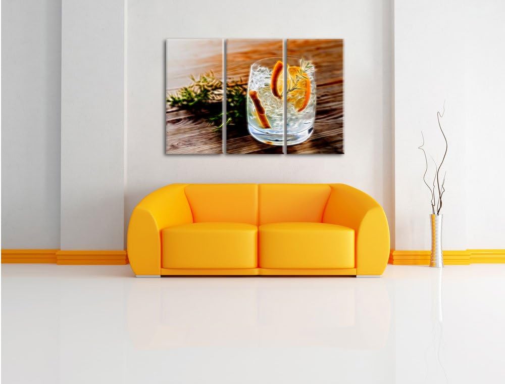 Pixxprint Gin Tonic, Lemon, Drinks on Ice Neon Lights Effekt 3-Teiler Leinwandbild 120x80 Bild auf L