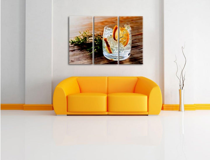 Pixxprint Gin Tonic, Lemon, Drinks on Ice Neon Lights Effekt 3-Teiler Leinwandbild 120x80 Bild auf L