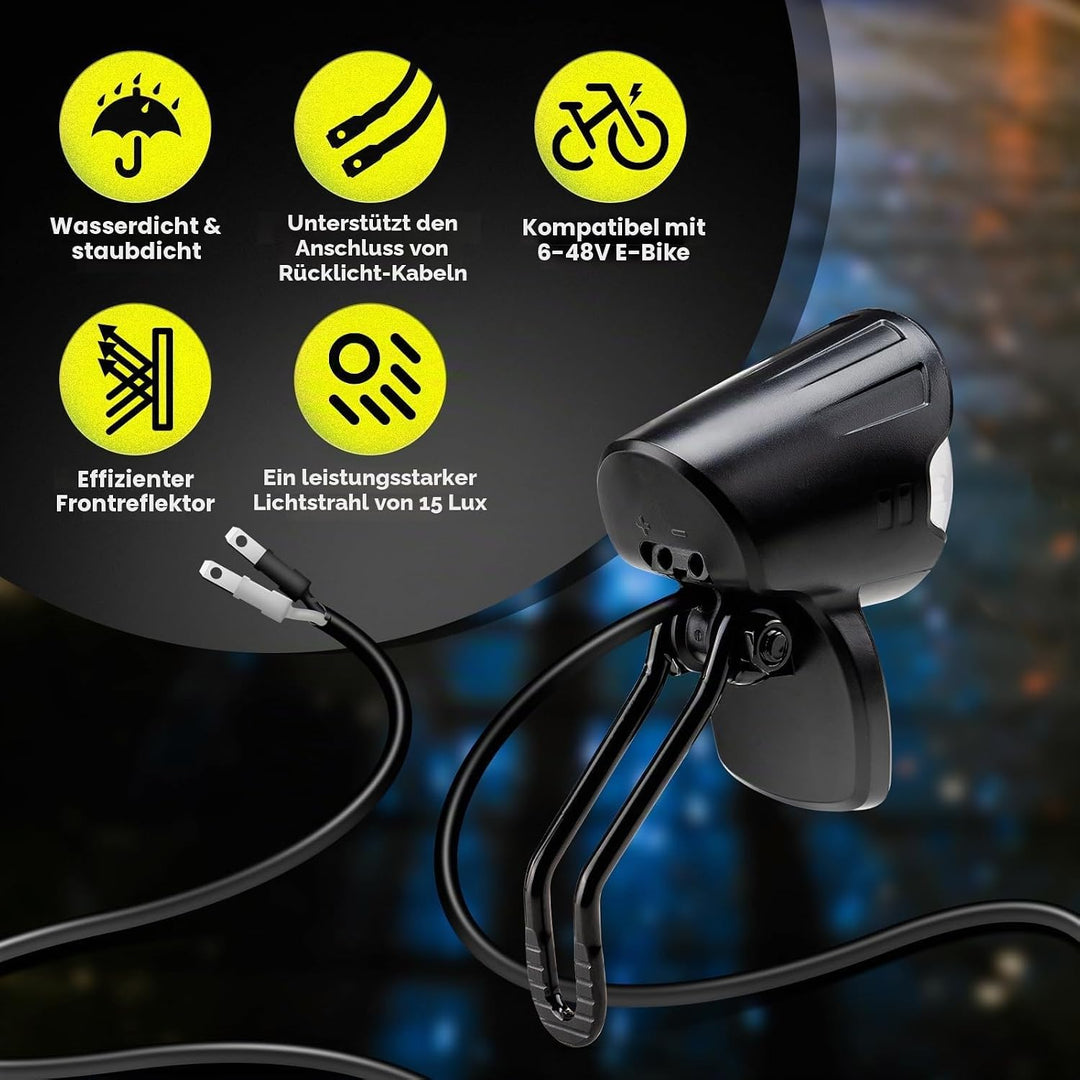 E-Bike Dynamo LED Fahrradlicht 30-100 LUX mit StVZO Zulassung - Fahrradlampe Frontlicht &amp; Scheinwerf
