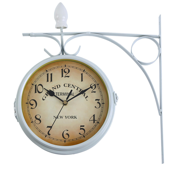 Samger Bahnhofsuhr Doppelseitig Wanduhr Garten Uhr Bahnhof mit Halterung, Retro Vintage-Stil, 29CM,