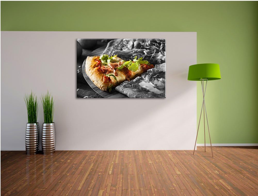 leckere Pizza mit Bacon und Rucola schwarz/weiss Format: 100x70 auf Leinwand, XXL riesige Bilder fer