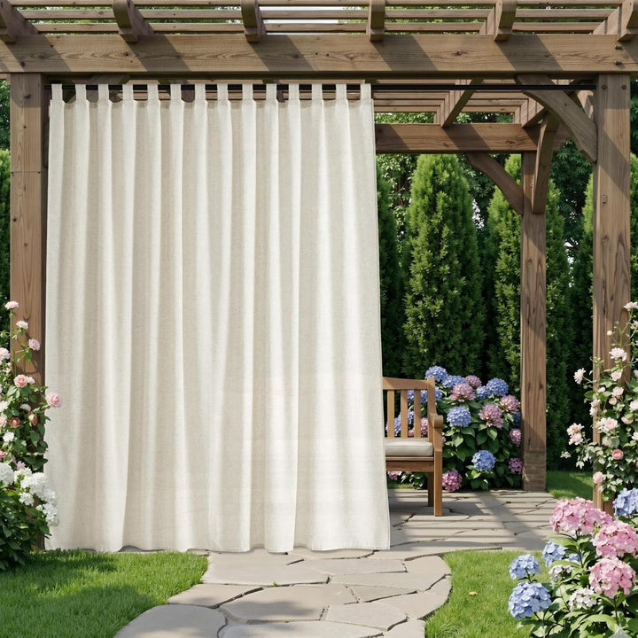 PONY DANCE Halbtransparente Leinen Outdoor Gardinen Boho 1er Set H 213 x B 254 cm wasserdichte Outdo
