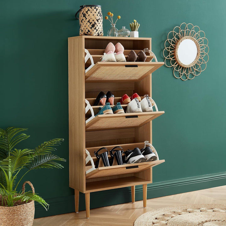 BAÏTA - Schuhschrank Amana, Eichenoptik und Rattangeflecht, 60 cm
