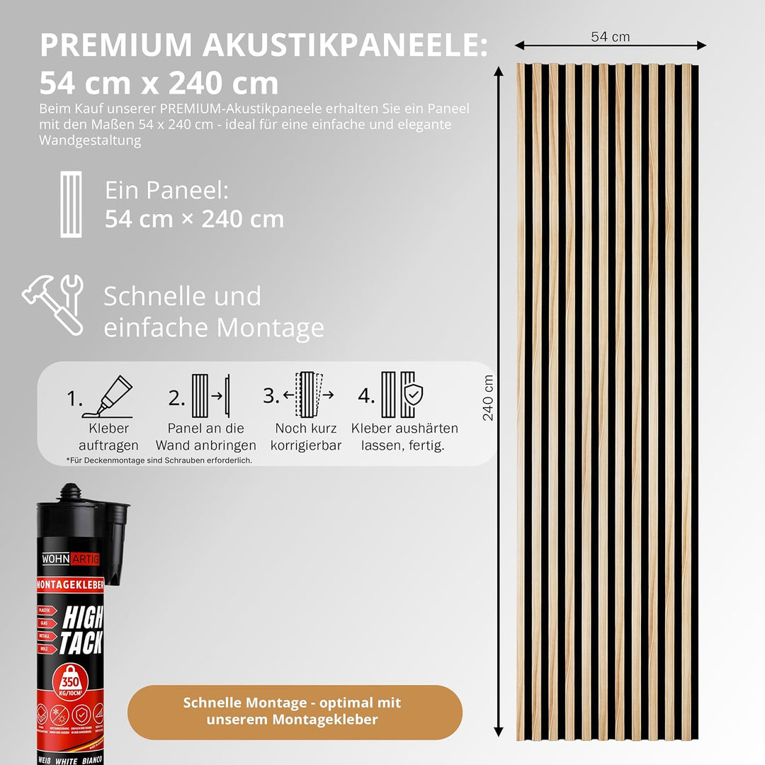 wohnartig 3D Akustikpaneele (Eiche Natur, 4 Stück 240cm x 54cm) Eiche Natur 4 Stück 240cm x 54cm, Ei