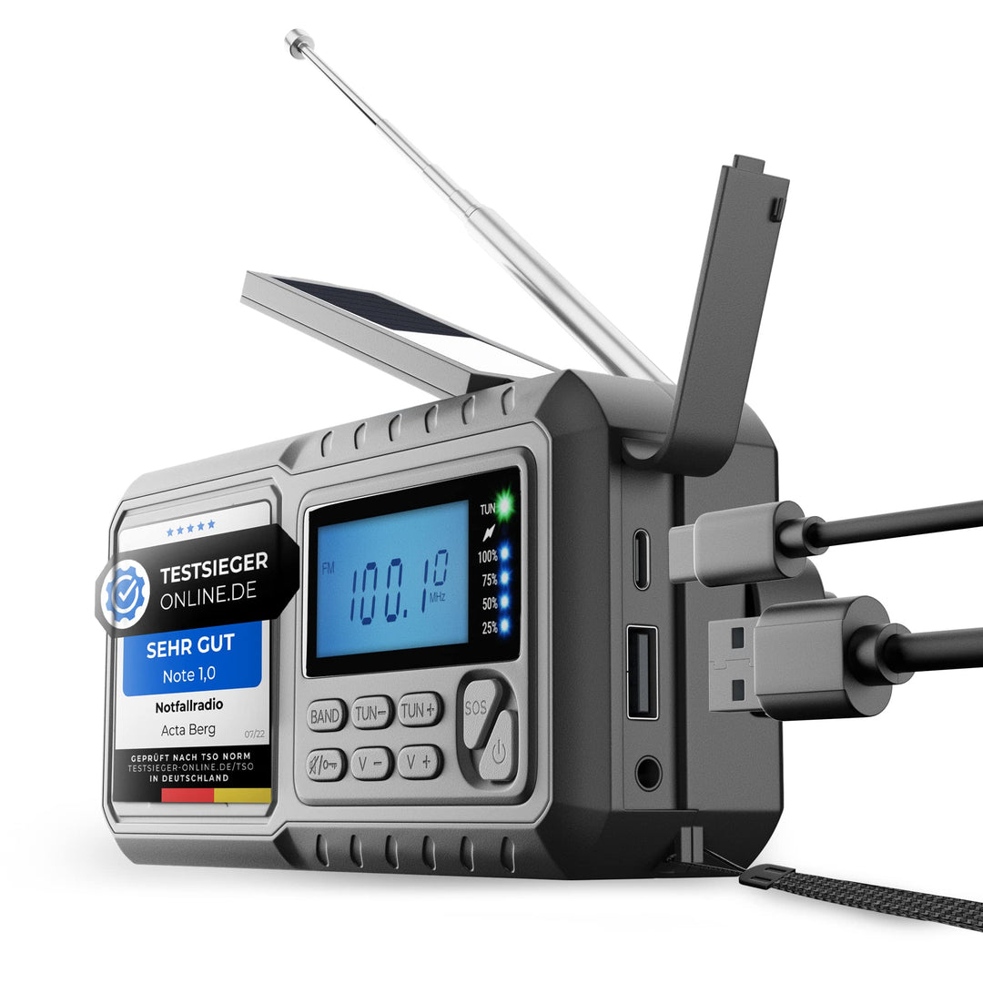 Acta Berg Kurbelradio | Notfallradio mit Kurbel & 5000 mAh Akku | Solar Radio mit Weltempfänger | Ha