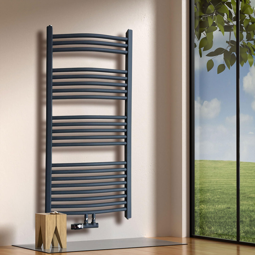 Badheizkörper 1600 x 750 mm gebogen Hochwertiger Handtuchheizkörper in Anthrazit Handtuchwärmer, 160