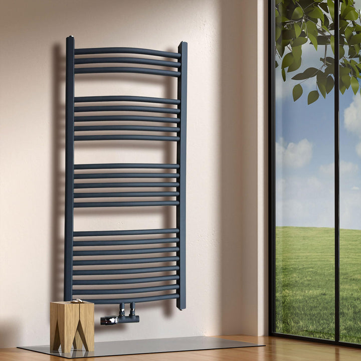 Badheizkörper 1600 x 750 mm gebogen Hochwertiger Handtuchheizkörper in Anthrazit Handtuchwärmer, 160