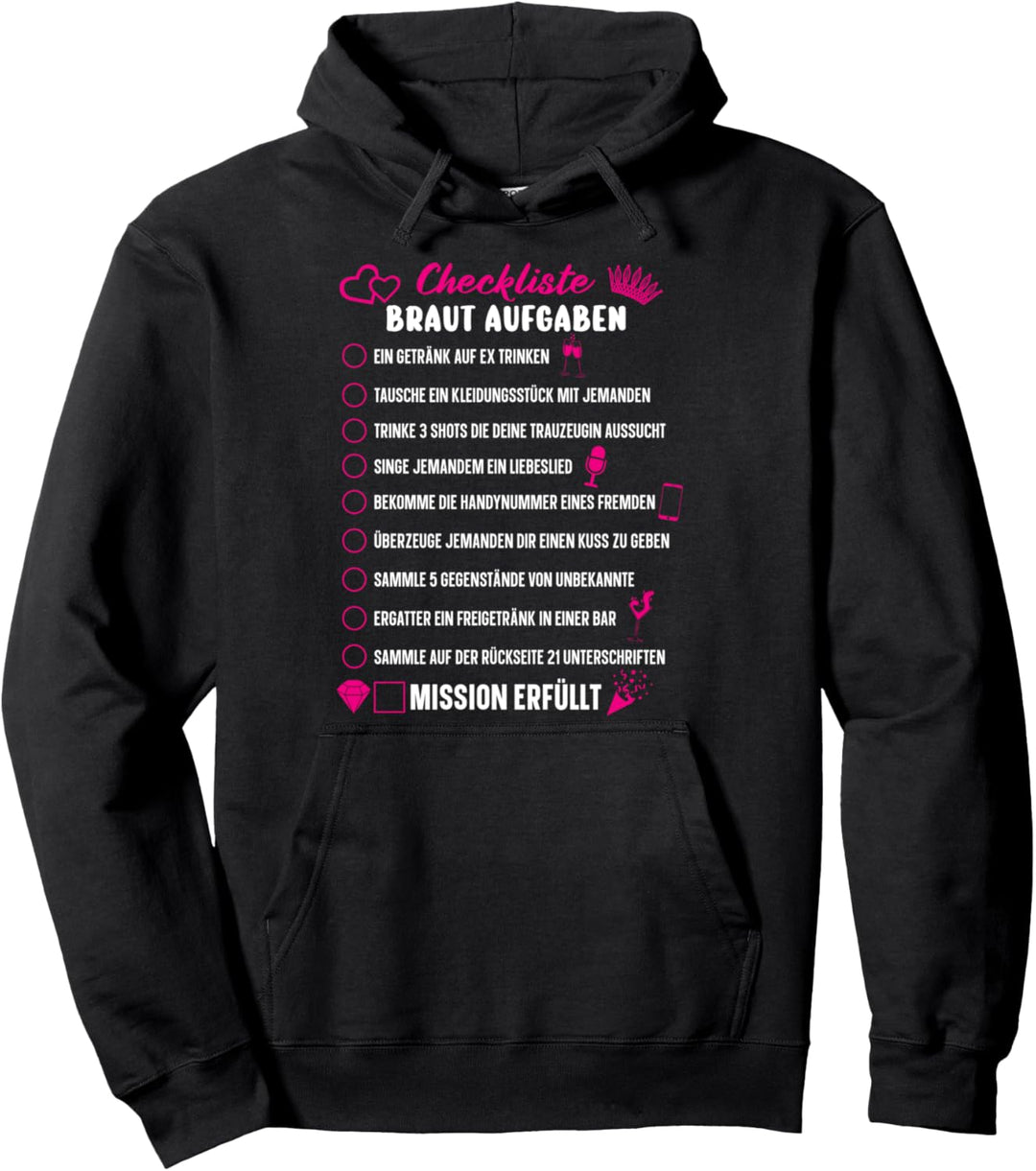 Checkliste Braut Aufgaben JGA Hochzeit Junggesellenabschied Pullover Hoodie