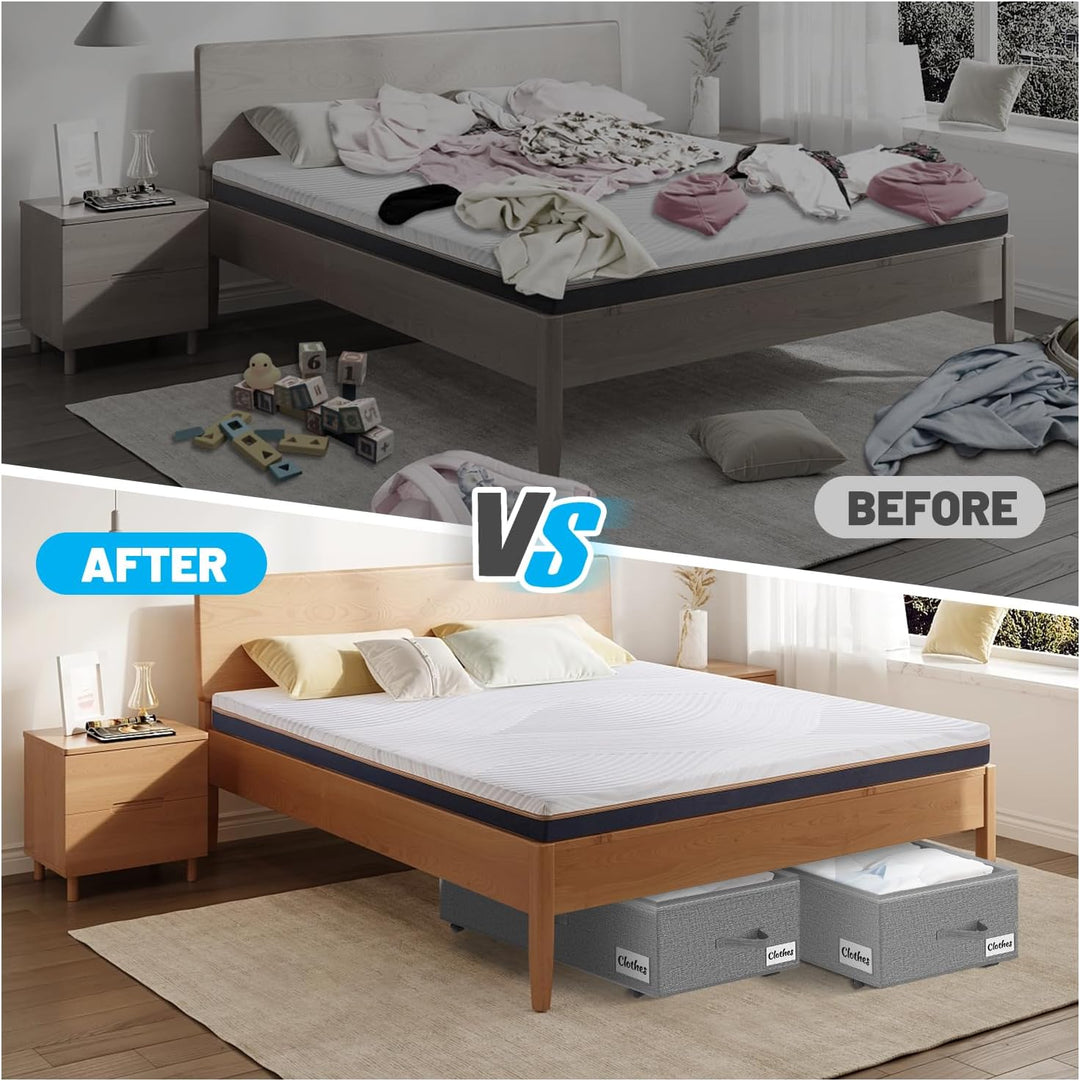 Kukikan Unterbettkommode auf Rollen, 2er Pack 24 cm XXL 60L Rollunterbett Aufbewahrungstasche mit Re