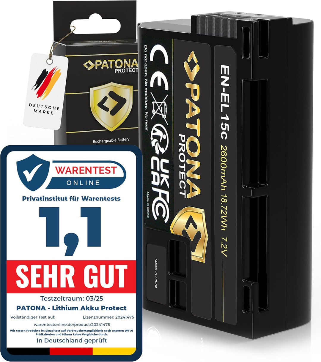 PATONA Protect Akku EN-EL15c 2400mAh mit NTC-Sensor und V1 Gehäuse - Kompatibel mit Akku Nikon Z5 Z6