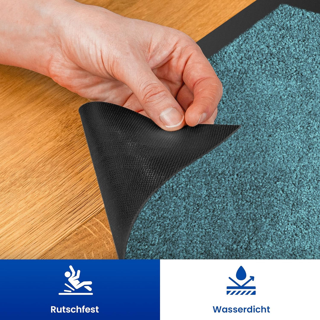 Hochwertige Fussmatte Türkis 90x120 gross für Innen & Aussen - Schmutzfangmatte rutschfest, waschbar
