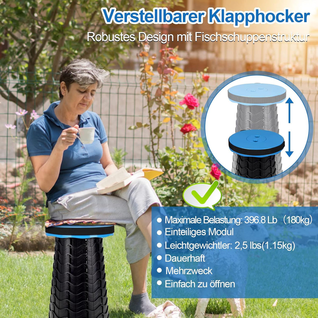 Sonnewelt Tragbarer Klapphocker, Leichte Teleskophocker Höhenverstellbare Falthocker Tragfähigkeit 1