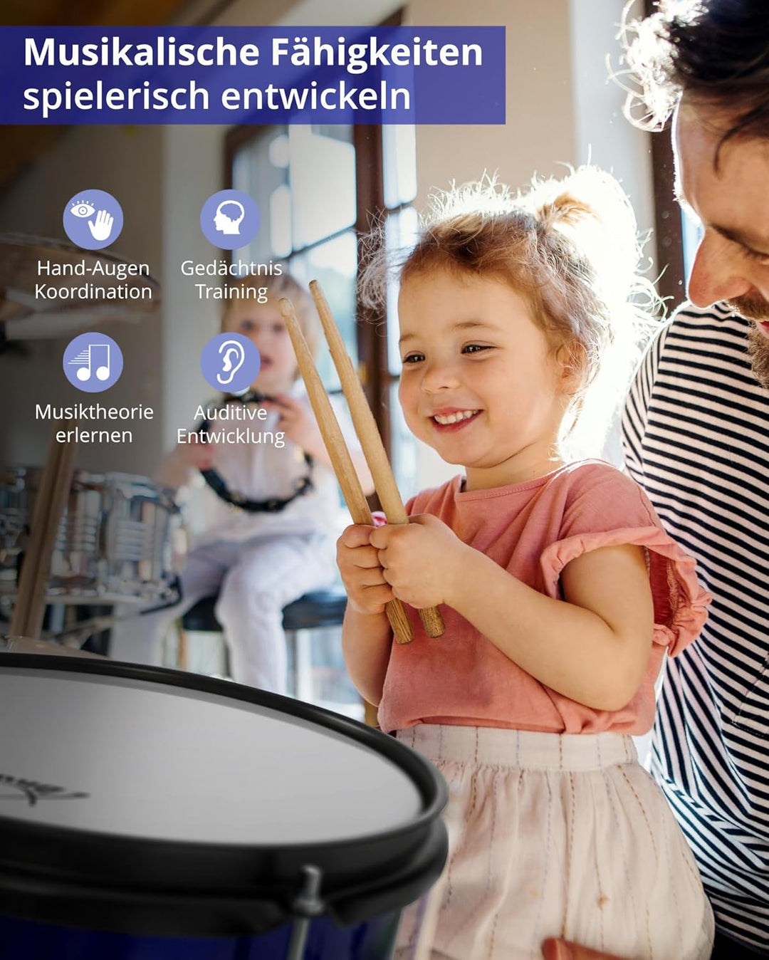 XDrum Junior KIDS Schlagzeug inkl. Schule - Kompaktes Kinderschlagzeug - Für Kinder im Alter von 3-5