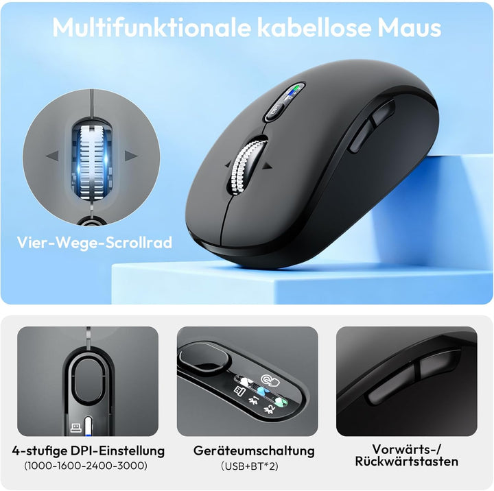 kabellose Bluetooth Tastatur- und Maus Kombination, Ultradünne und leise, mit 2,4-GHz-Funk und duale