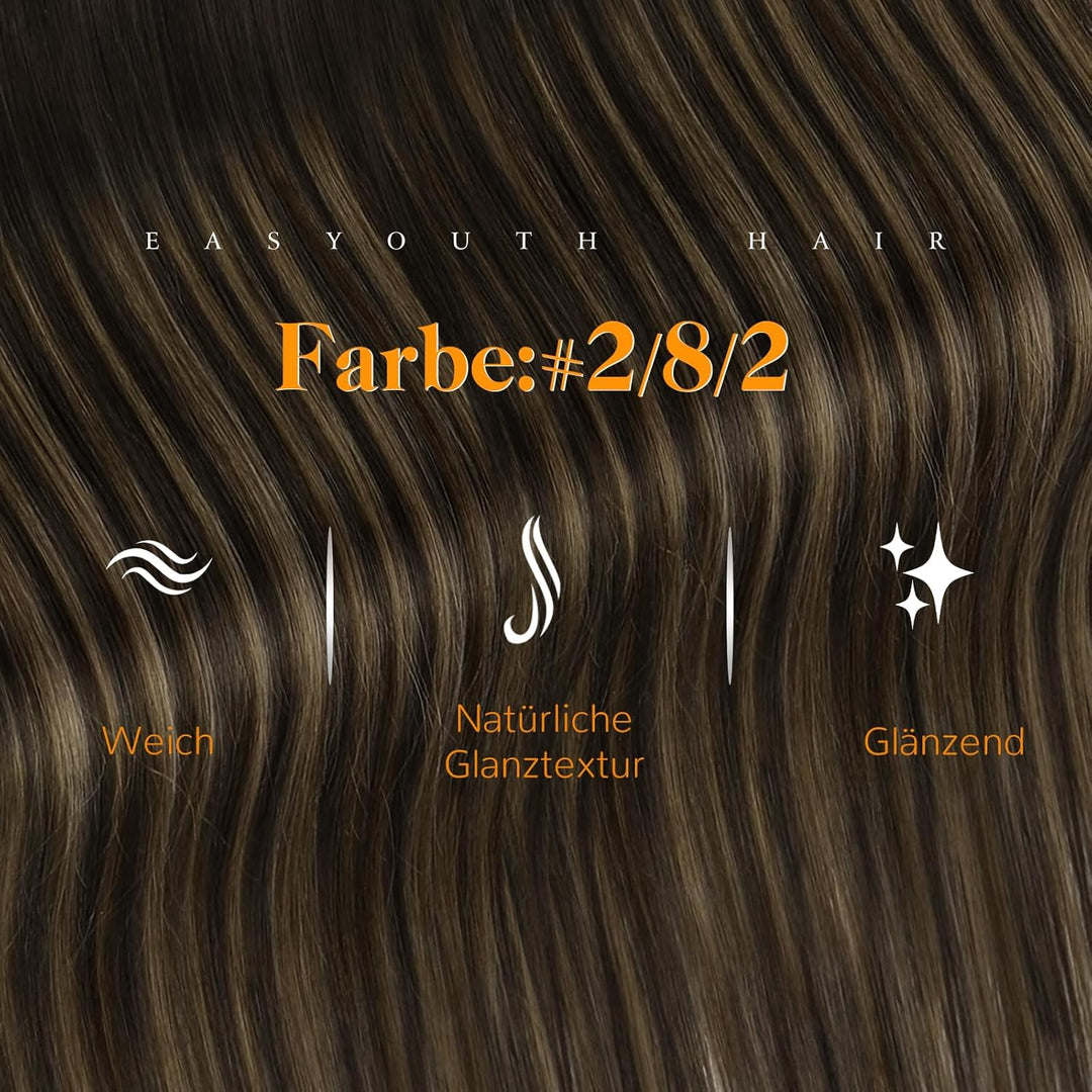 Easyouth Echthaar Extension Tape in Ombre Echthaar tape in Haar Extensions Dunkelstes Braun Aschbrau
