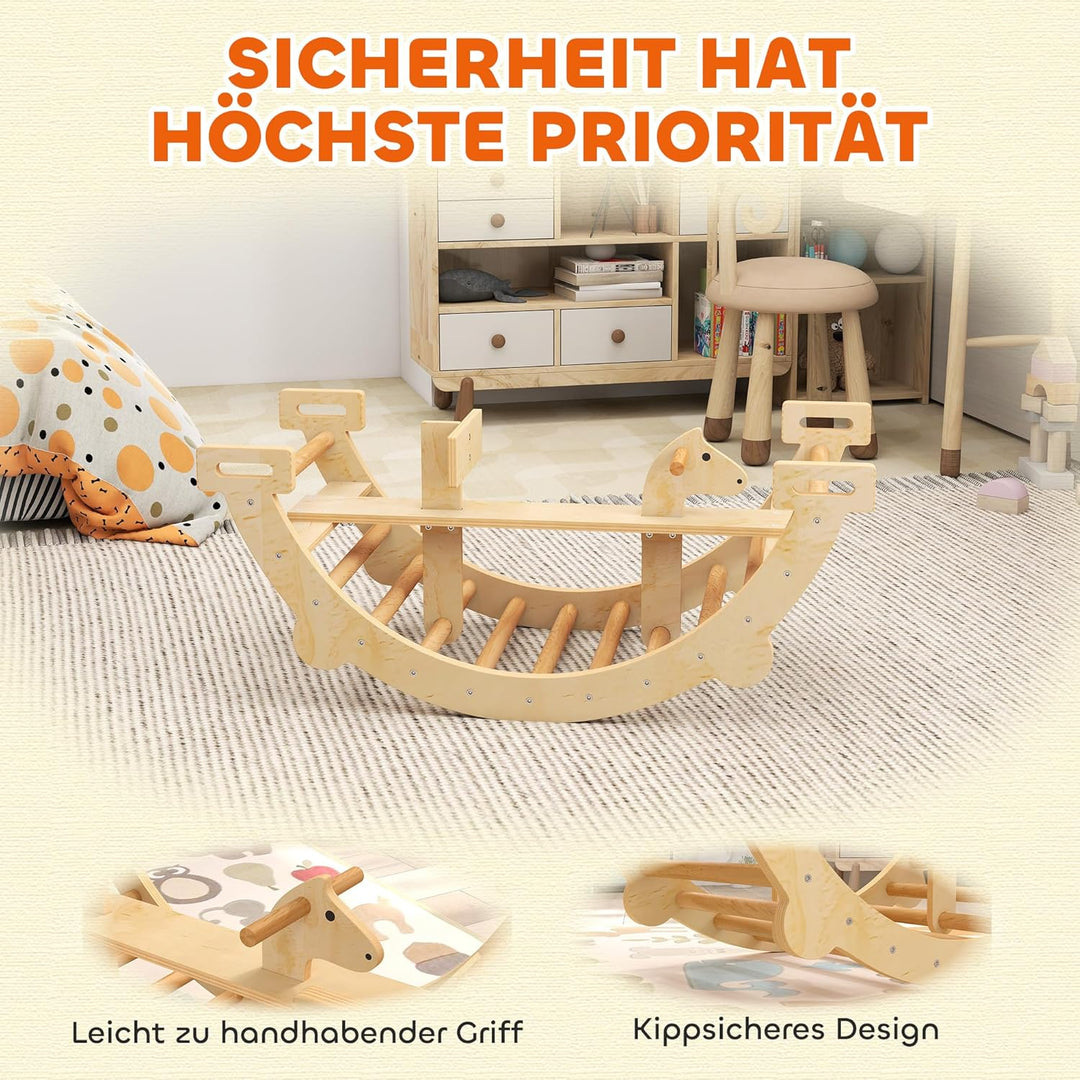 AIYAPLAY Montessori Klettergerüst Indoor, 2 in 1 Kletterbogen & Schaukelpferd, Kletterspielzeug aus