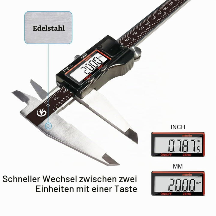 KETOTEK Digitale Messschieber, 300mm Schieblehre aus Edelstahl IP54 Spritzwasserdicht, Mikrometer LC