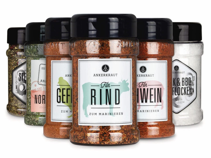 Ankerkraut 'Einfach Grillen' Set, 6 Gewürze Streuer im Bundle, BBQ Gewürz Allrounder für Rind, Geflü