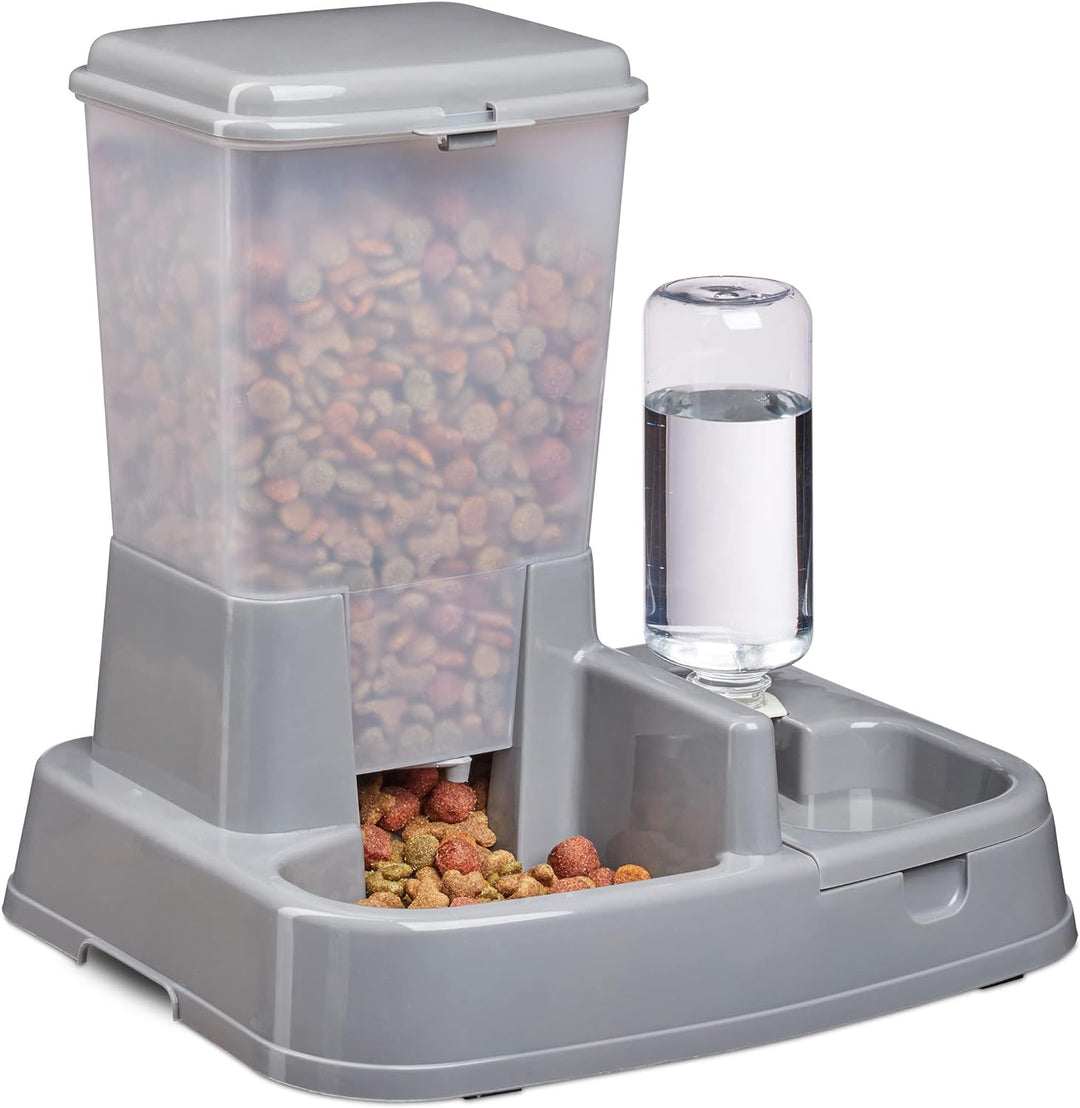 Relaxdays Wasser- und Futterspender, Futterautomat Katzen & Hunde, Flasche, Kunststoff, HBT 34x34,5x