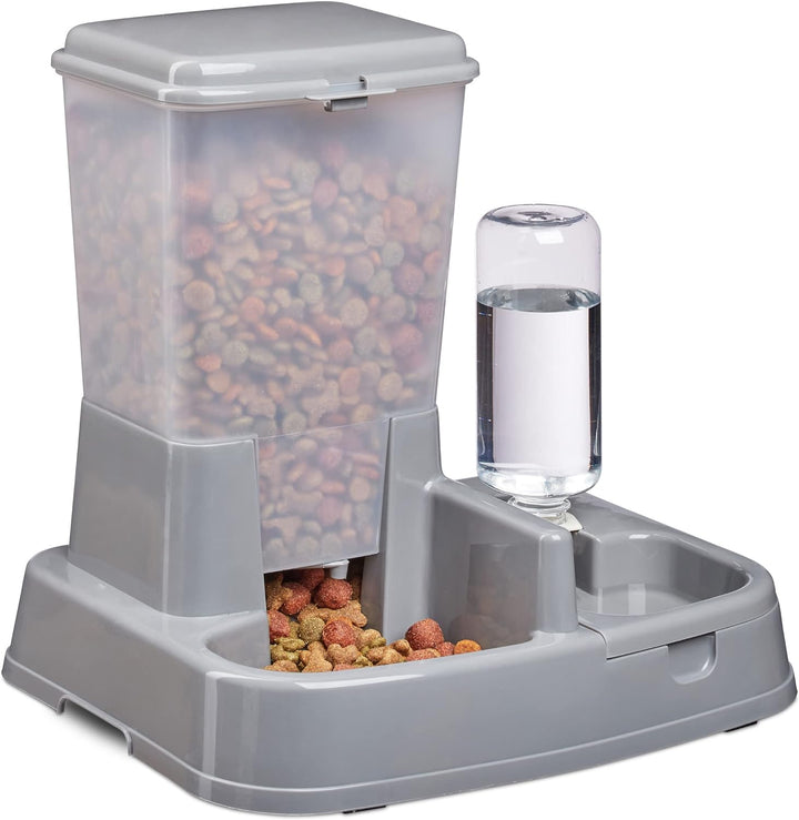 Relaxdays Wasser- und Futterspender, Futterautomat Katzen & Hunde, Flasche, Kunststoff, HBT 34x34,5x