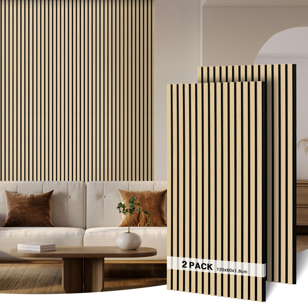 Akustikpaneele Holz 120x60cm-2er Set(1,44m²) 3D Wandpaneele mit Holzfurnier & Filz, Akustik Holzpane