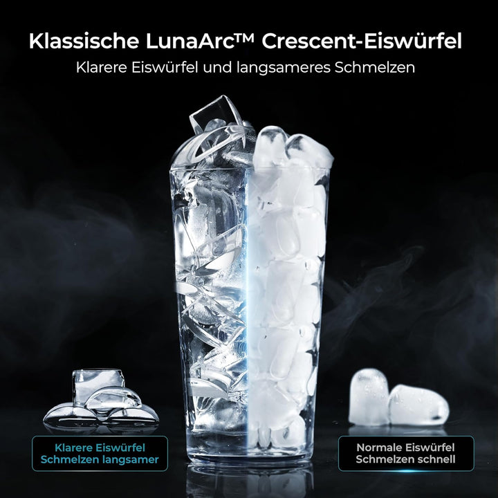 EUHOMY Tragbarer LunaArc™ Crescent Eiswürfelmaschine mit Kristall-Halbmond, 1600 Stück/Tag, fertig i
