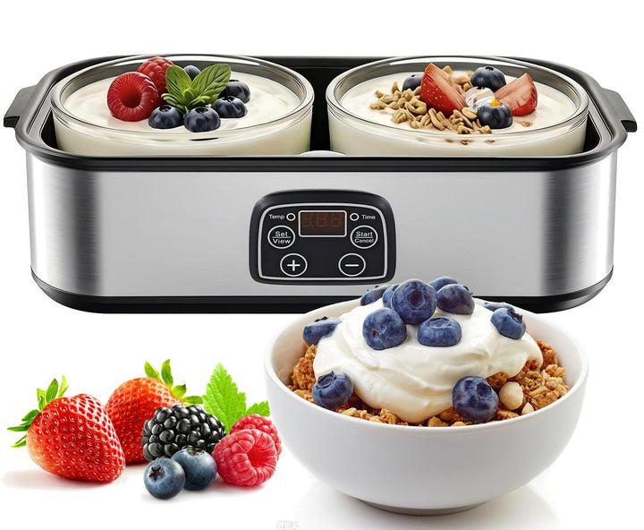 Joghurtbereiter, 2000 ml Joghurtmaschine mit 2 Gläsern, Joghurt Maker mit Temperaturregelung und Tim