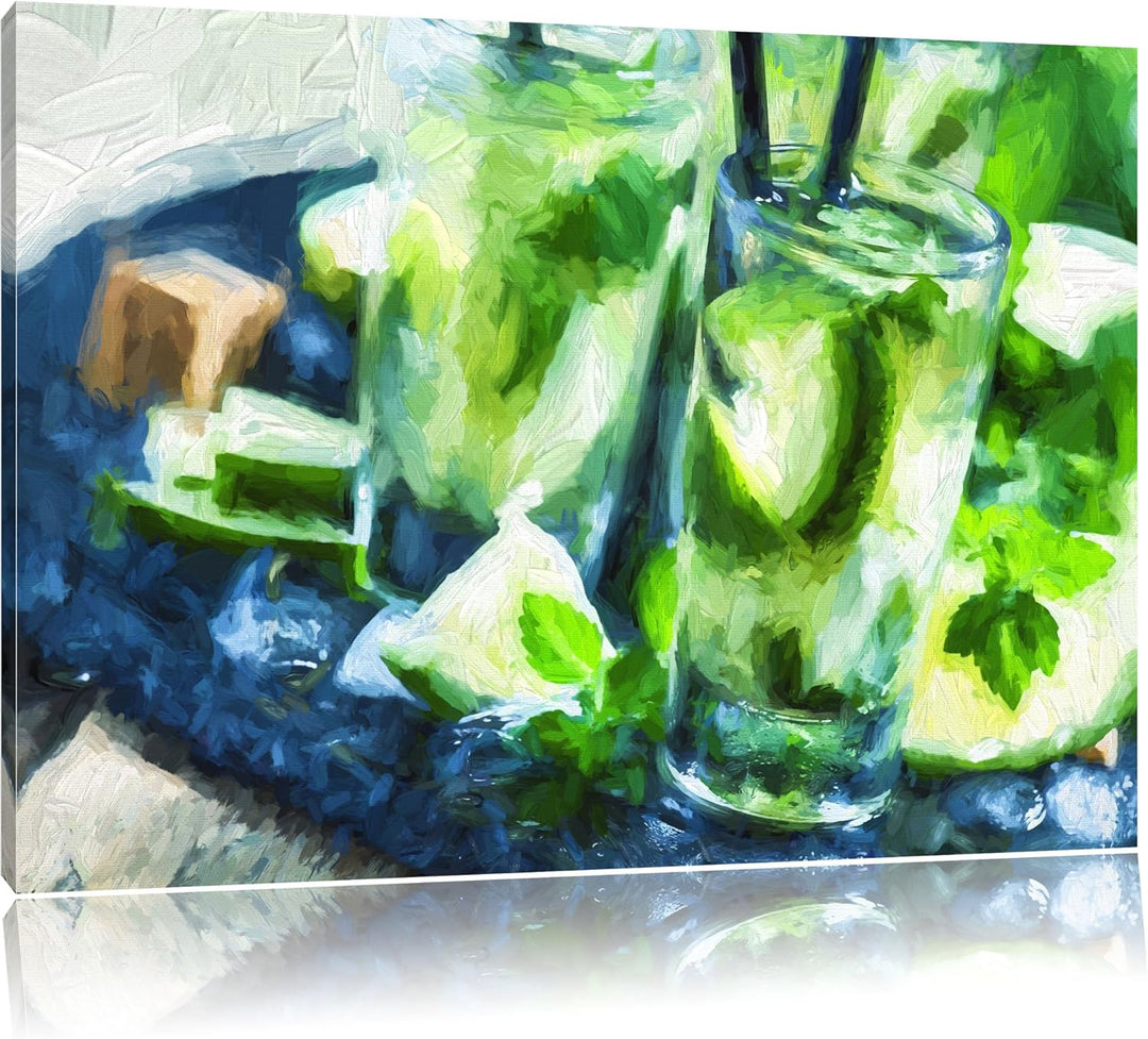 Pixxprint Caipirinha Cocktail als Leinwandbild/Grösse: 100x70 cm/Wandbild/Kunstdruck/fertig bespannt