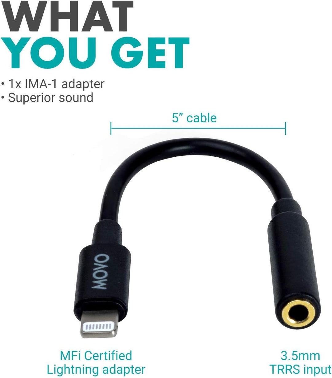 Movo IMA-1 3,5-mm-TRRS-Mikrofonadapterkabel auf Lightning-Anschluss-Dongle, kompatibel mit Apple iPh