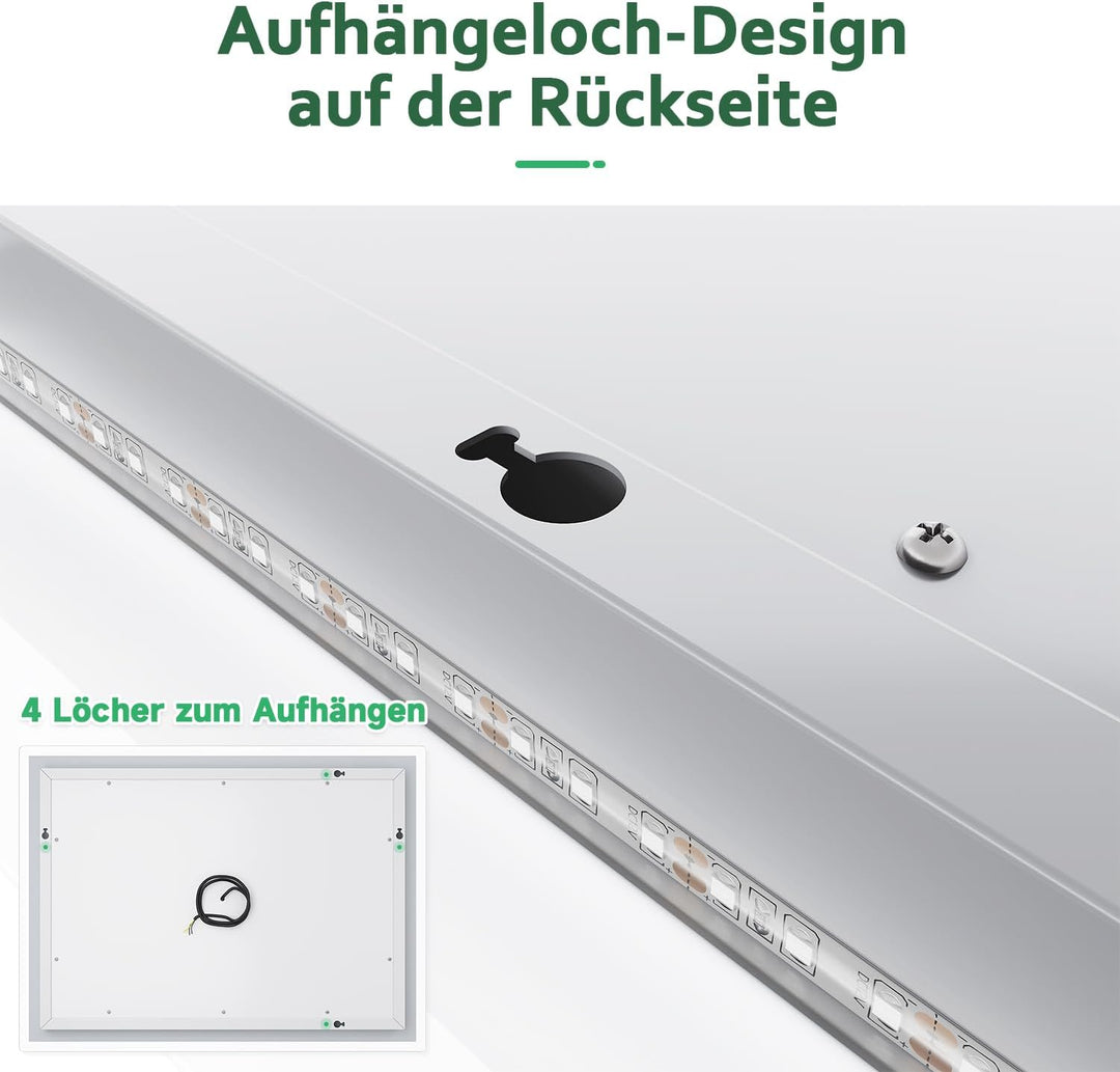 SUNXURY LED Badspiegel mit Uhr 100x60cm 3 Lichtfarbe dimmbar Wandspiegel mit 3X Vergrösserungslupe S