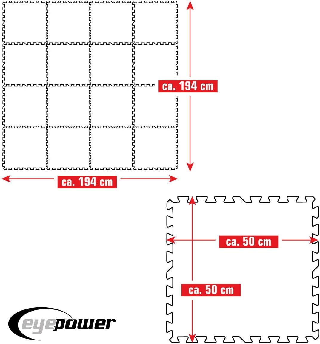 EYEPOWER 3,8m² Poolunterlage aus 16 grossen Matten - 50 x 50 x 1cm Dicke Poolmatte - Pool Unterlage