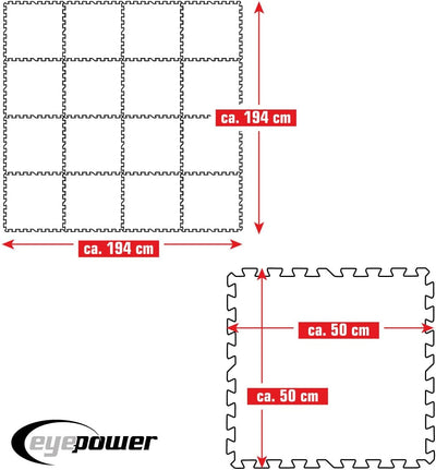 EYEPOWER 3,8m² Poolunterlage aus 16 grossen Matten - 50 x 50 x 1cm Dicke Poolmatte - Pool Unterlage