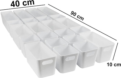 22 Teile Organizer Set - 10 cm hoch - in 3 Grössen - weiss - Schubladeneinsatz - passend für Schubla