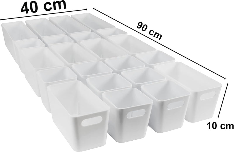 22 Teile Organizer Set - 10 cm hoch - in 3 Grössen - weiss - Schubladeneinsatz - passend für Schubla