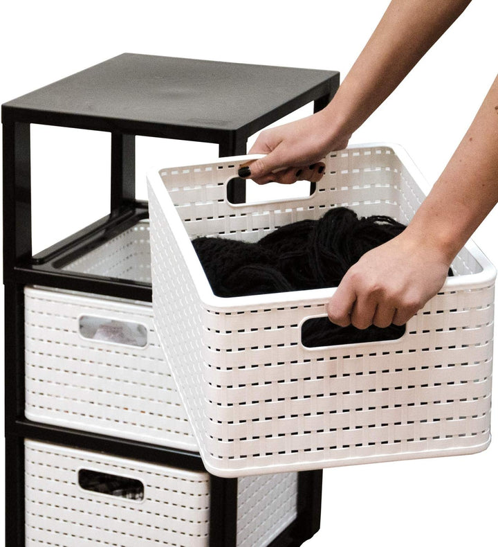Rotho Country Rollcontainer mit 3 Schubladen in Rattan-Optik, Kunststoff (PP) BPA-frei, anthrazit, 3