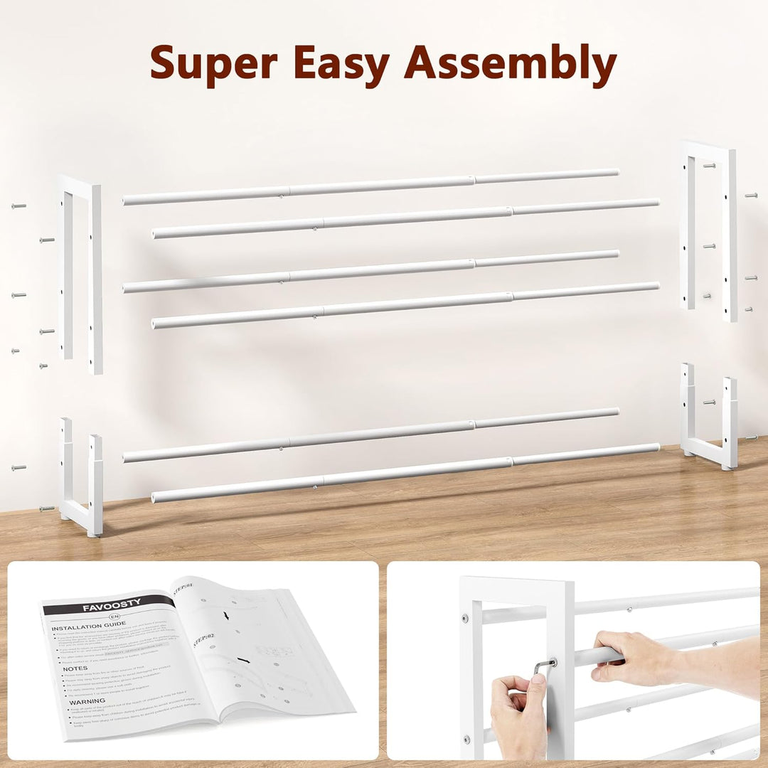 FAVOOSTY 3 Ebenen Schuhregal Metall Ausziehbares Weiss, Verstellbar Platzsparend, Shoes Rack, Robust