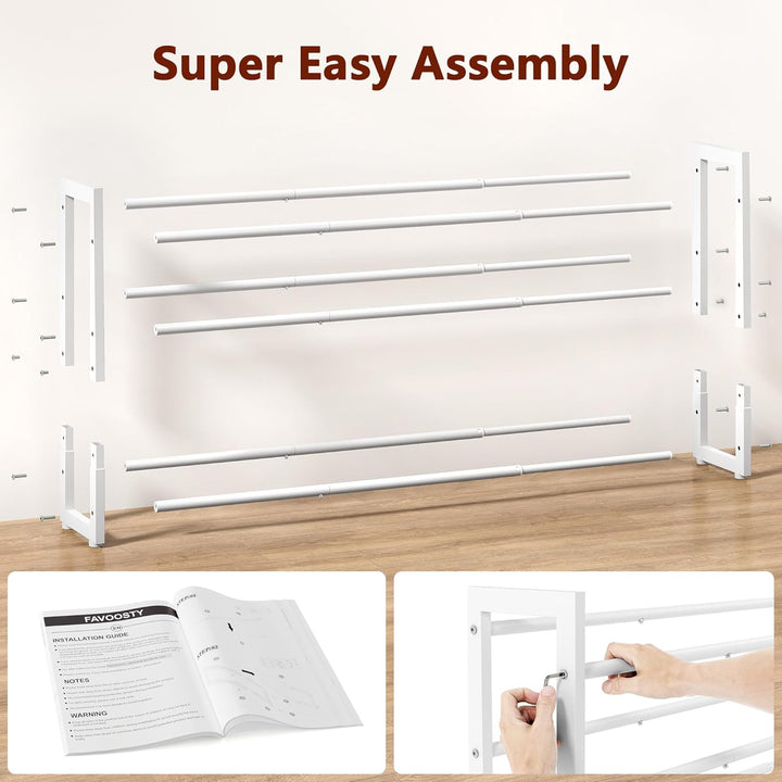 FAVOOSTY 3 Ebenen Schuhregal Metall Ausziehbares Weiss, Verstellbar Platzsparend, Shoes Rack, Robust