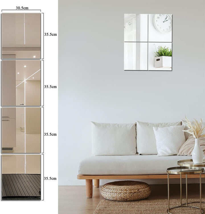 JMITHA Spiegelfliesen Selbstklebend HD Spiegel Glasspiegel Spiegelfliesen Wandspiegel Selbstklebende