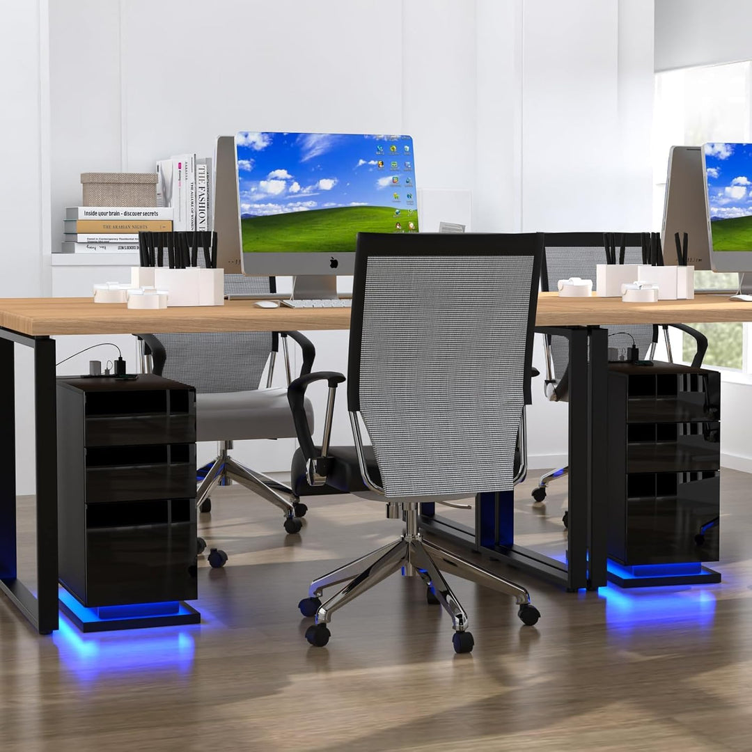 PIPIPOXER Nachttisch LED mit Steckdose & USB, Nachttisch Weiss Hochglanz Nachtkommode mit 3 Schublad