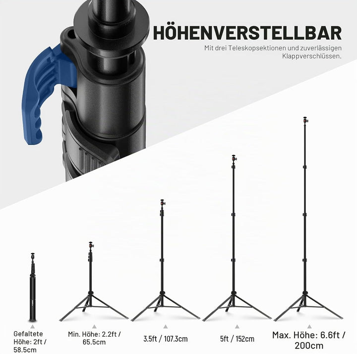 NEEWER ST200B Fotografie Lichtständer, 56–200cm, mit Kugelkopf, 1/4" Schraube, maximale Traglast 4kg