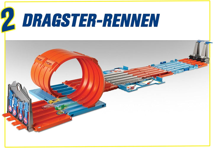 Hot Wheels Bahn Track Builder, Rennkiste (3 Stunts in 1 Set) zum Bauen von Autorennbahnen für Hot Wh