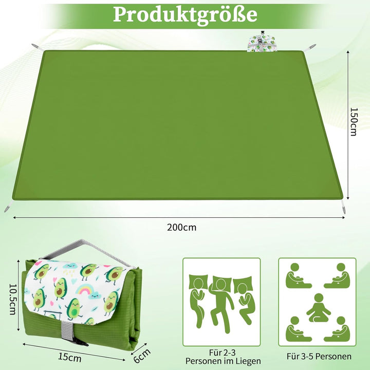 Picknickdecke Outdoor 200 x 150 cm, Faltbar Picnic Blanket Waterproof Leicht und Tragbar Stranddecke