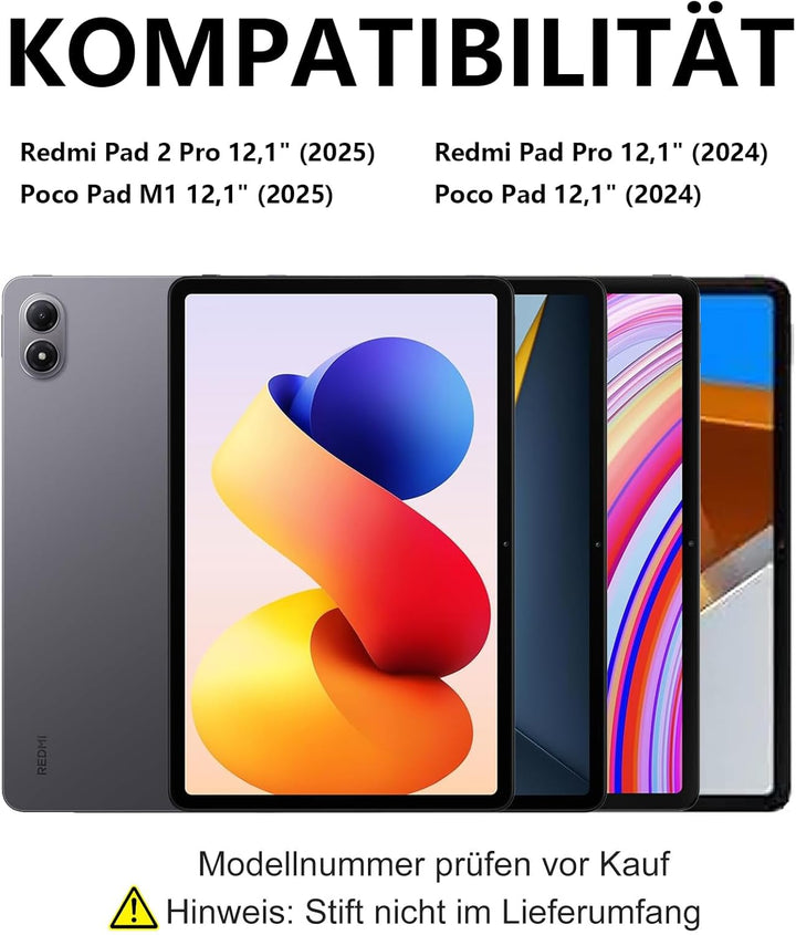 Hülle mit Bluetooth Tastatur für Xiaomi Redmi Pad 2 Pro 12,1" & Poco Pad M1 12,1" (2025), Deutsche Q