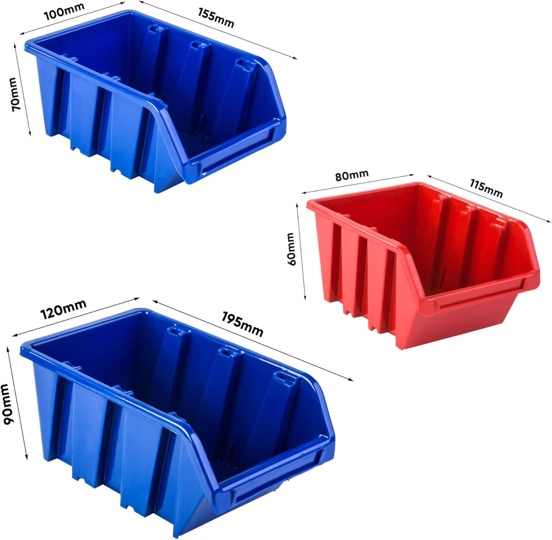 Werkzeugwand Stapelboxen 1152 x 780 mm - Lagersystem SET Werkzeughaltern und 34 Stück Box - Wandrega