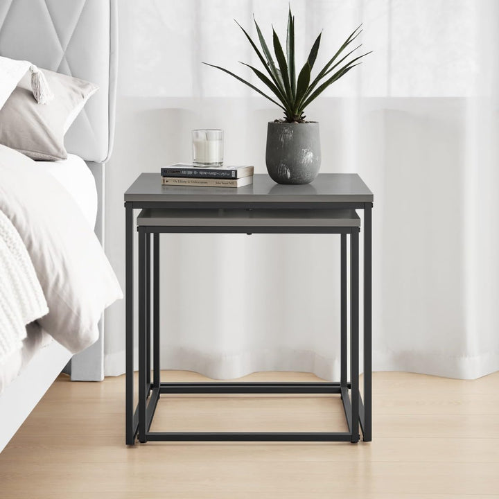 NMK HOME 2er Set Couchtische – Quadratisch – Beton Schwarz – Industrial Design – platzsparend Nestin