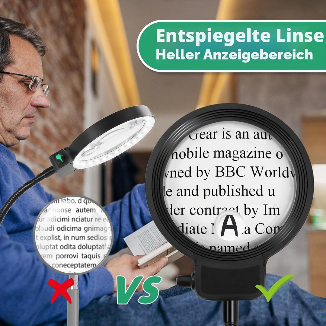 NZQXJXZ 2-in-1 Lupe mit Licht und Ständer, 5X & 10X Vergrösserungslampe mit 36 Einstellbaren Helligk