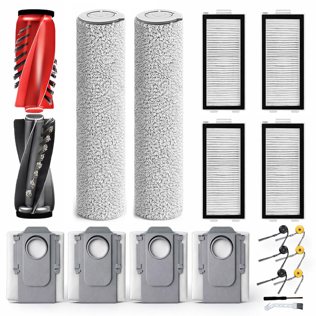 20 Stück Ersatzteile für Roborock Qrevo Curv 2 Flow Roboter-Staubsauger, 1 Paar Hauptbürste, 2 Rolle