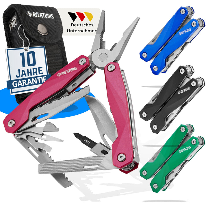 AVENTURIS® Pinkes-Multitool-Werkzeug aus Edelstahl mit 21 Funktionen, Geschenke für Frauen, Multifun