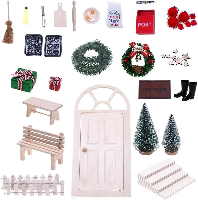 27PCS Wichteltür Zubehör Set,Weihnachtswichtel Tür Set Weihnachtsdeko Elfentür, Miniatur Wichteltür